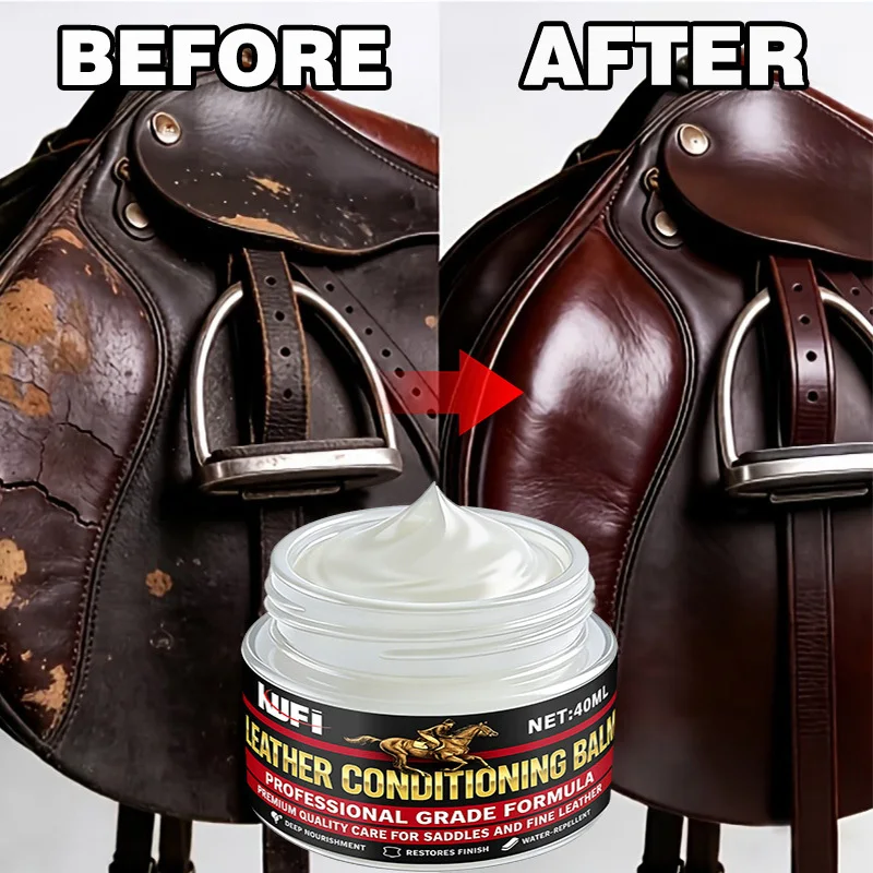Instant Leather Revival Balm, nourish cracked boots bags saddles, easy apply with sponge