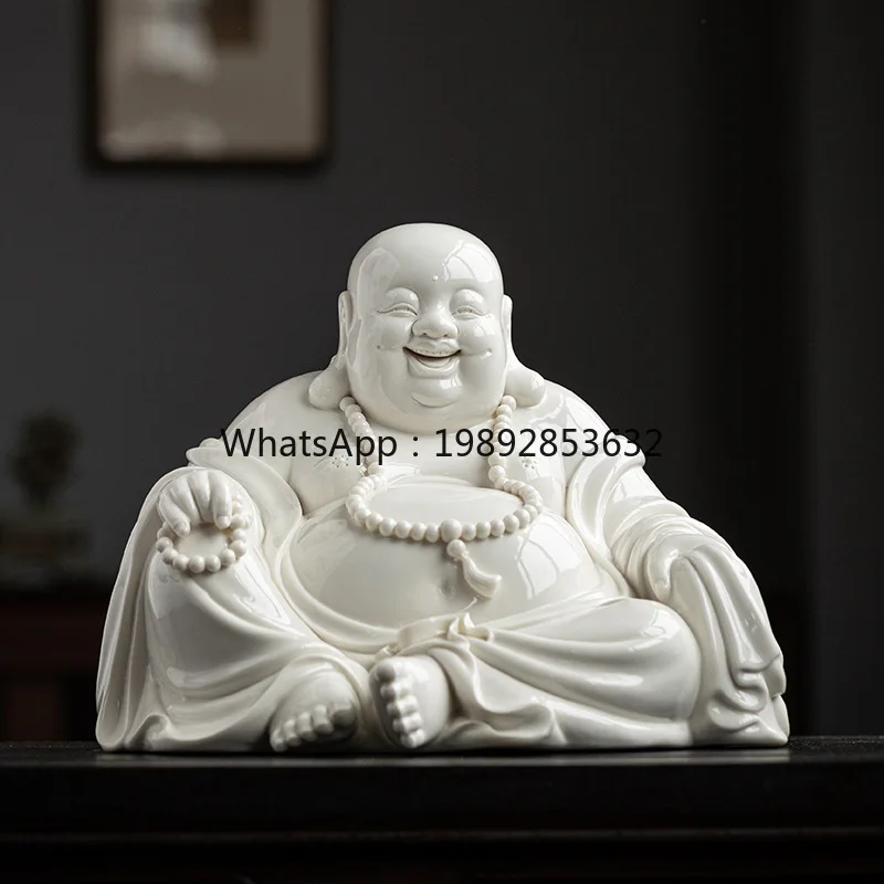 LYY Maitreya Buddha Figurine Big Belly Buddha Statue Happy Wealth-Attracting Home Living Room Store Decoration Handmade Ceramic