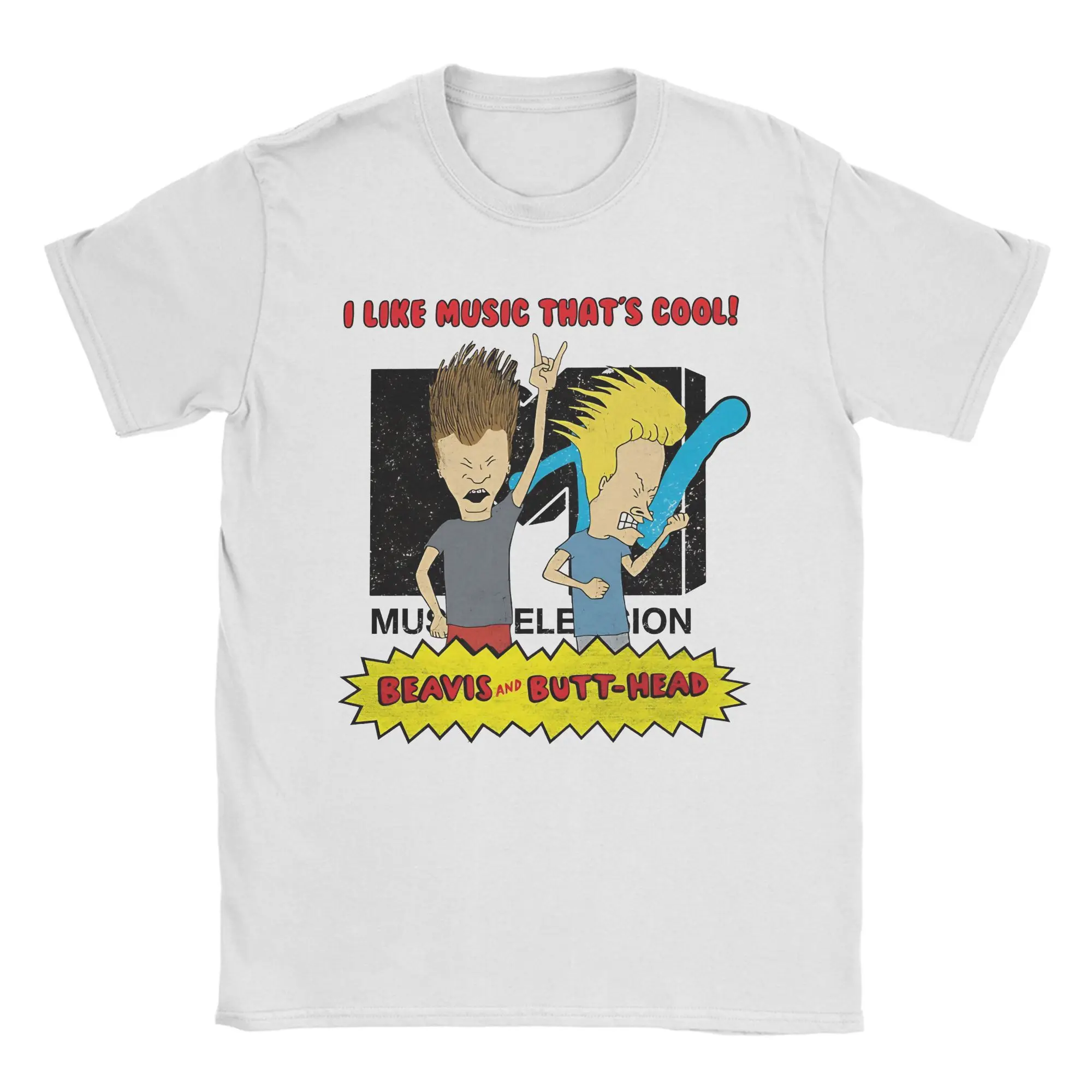 Beavis and Butthead I Like Music T Shirt Men Women's 100% Cotton Casual T-Shirt Crew Neck  Tee Shirt Short Sleeve Tops 4XL 5XL