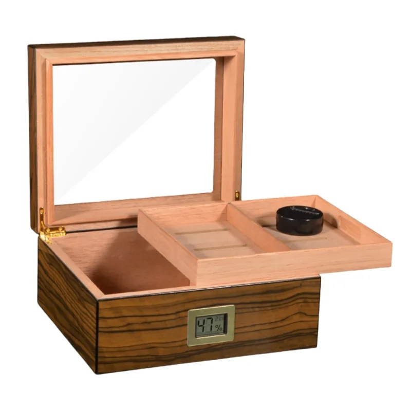 Caja de humidificador de cigarros premium, capacidad de 25 a 50 cigarros, madera de cedro español, higrómetro digital, ideal para envejecimiento y almacenar cigarros, perfecto