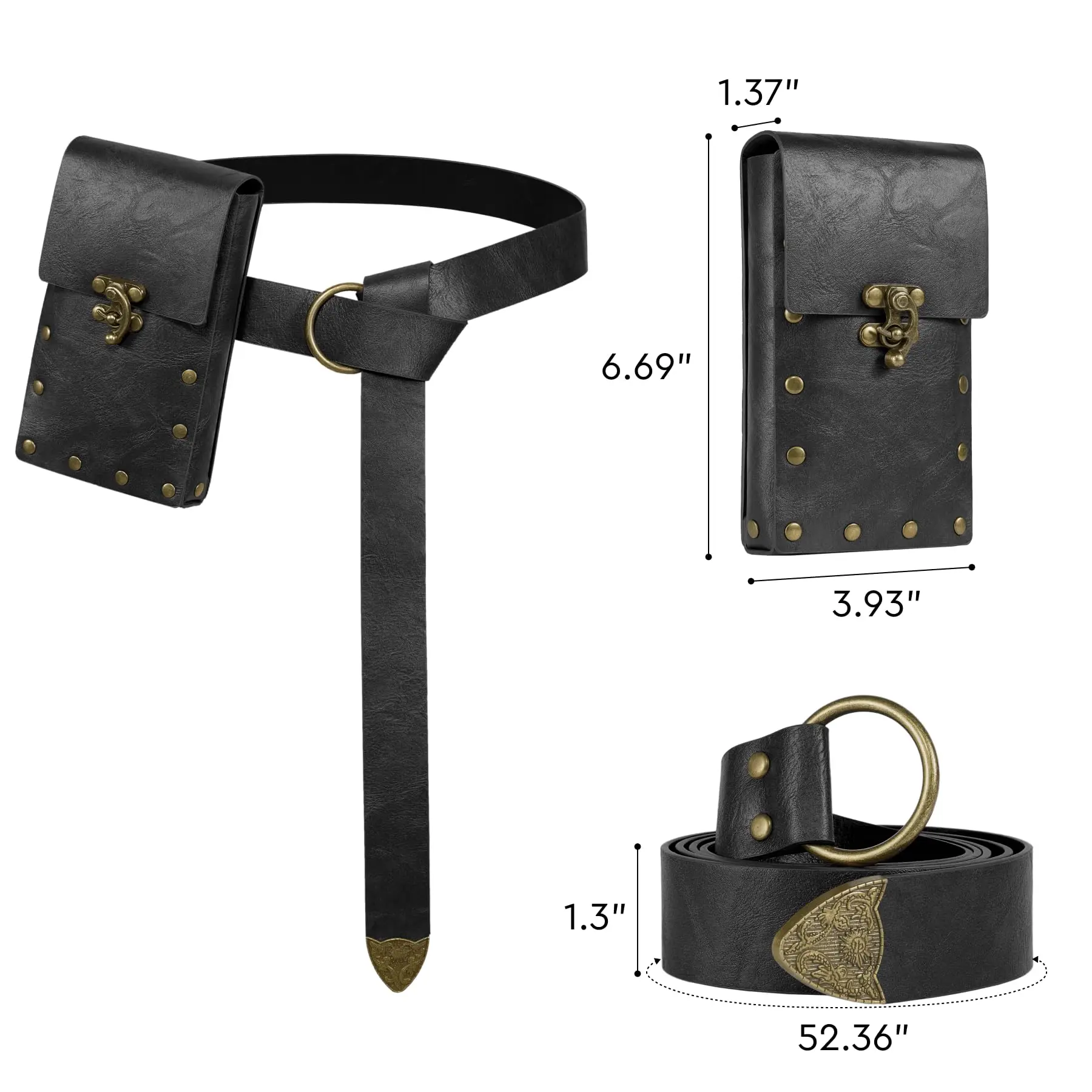 PU Leather Medieval Waist Belt Bag with Belt,  Medieval Festival Costume Halloween view 6