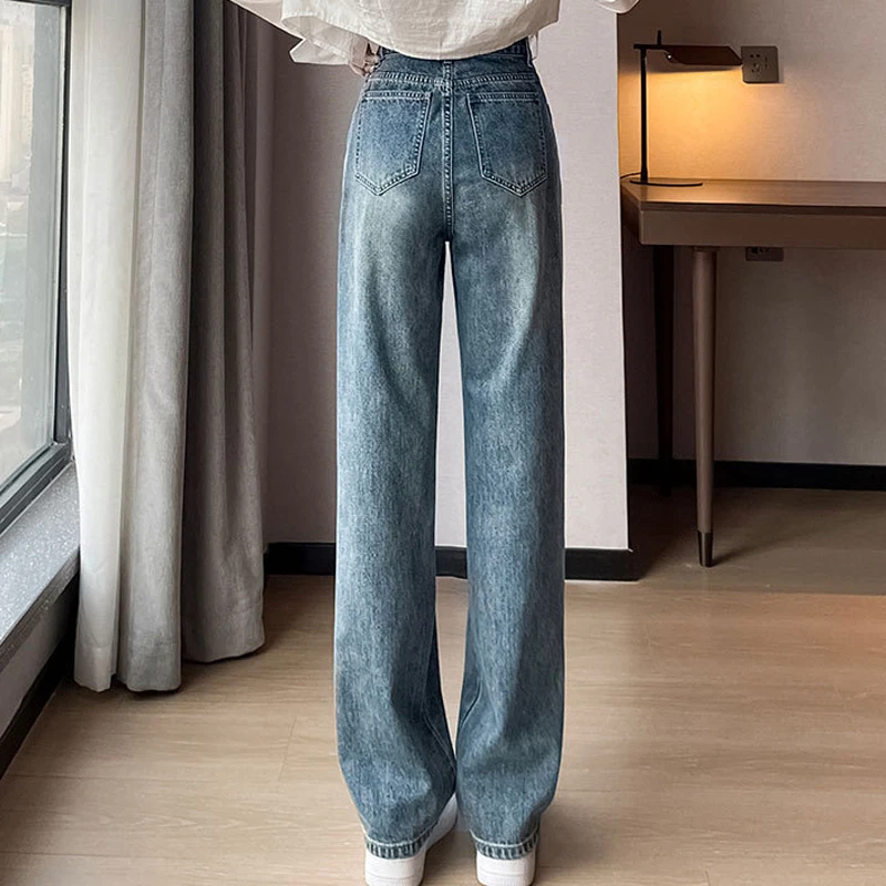 Loose High Waisted Wide Leg Trousers Straight Jeans Collision Design Sense Splicing Skinny Drape Drag Ground Trousers for Women