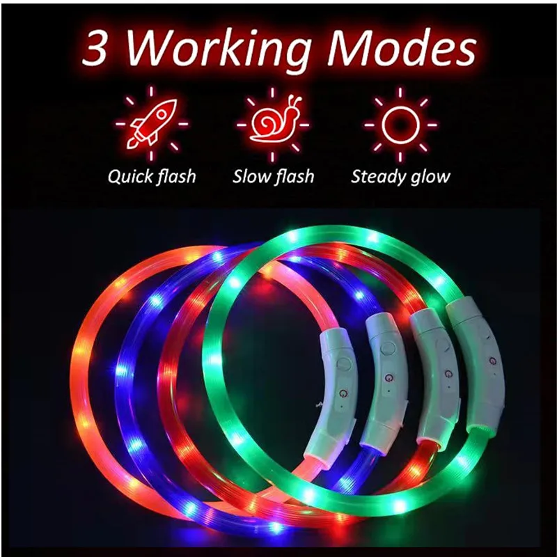 LED Glowing Dog Collar USB Rechargeable Luminous Light Up Dog Collars, Flashing Lights for Puppy Small Medium Large Dogs&Cats