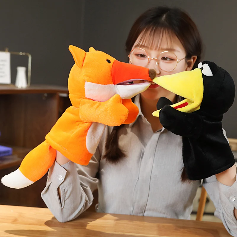 25 cm Fox Crow Baby Handpop Knuffel Cartoon Rollenspel Vertel Verhaal Doek Pop Educatief Speelgoed voor Kinderen Kids