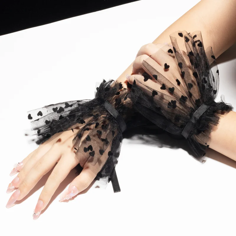 

Nail photography prop mesh Arm Cover Ruffled False Sleeves Girl Photoshoot Bowknot Tulle Cuffs Manicure Nail Polish Decoration