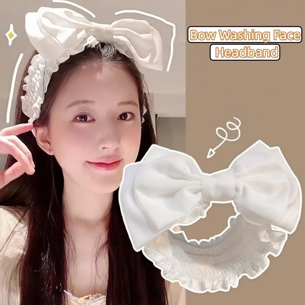 Durable Wash Face Bow Headband Makeup Double-layered Washing Face Hairband Lace Solid Color Face Washing Tools Shower
