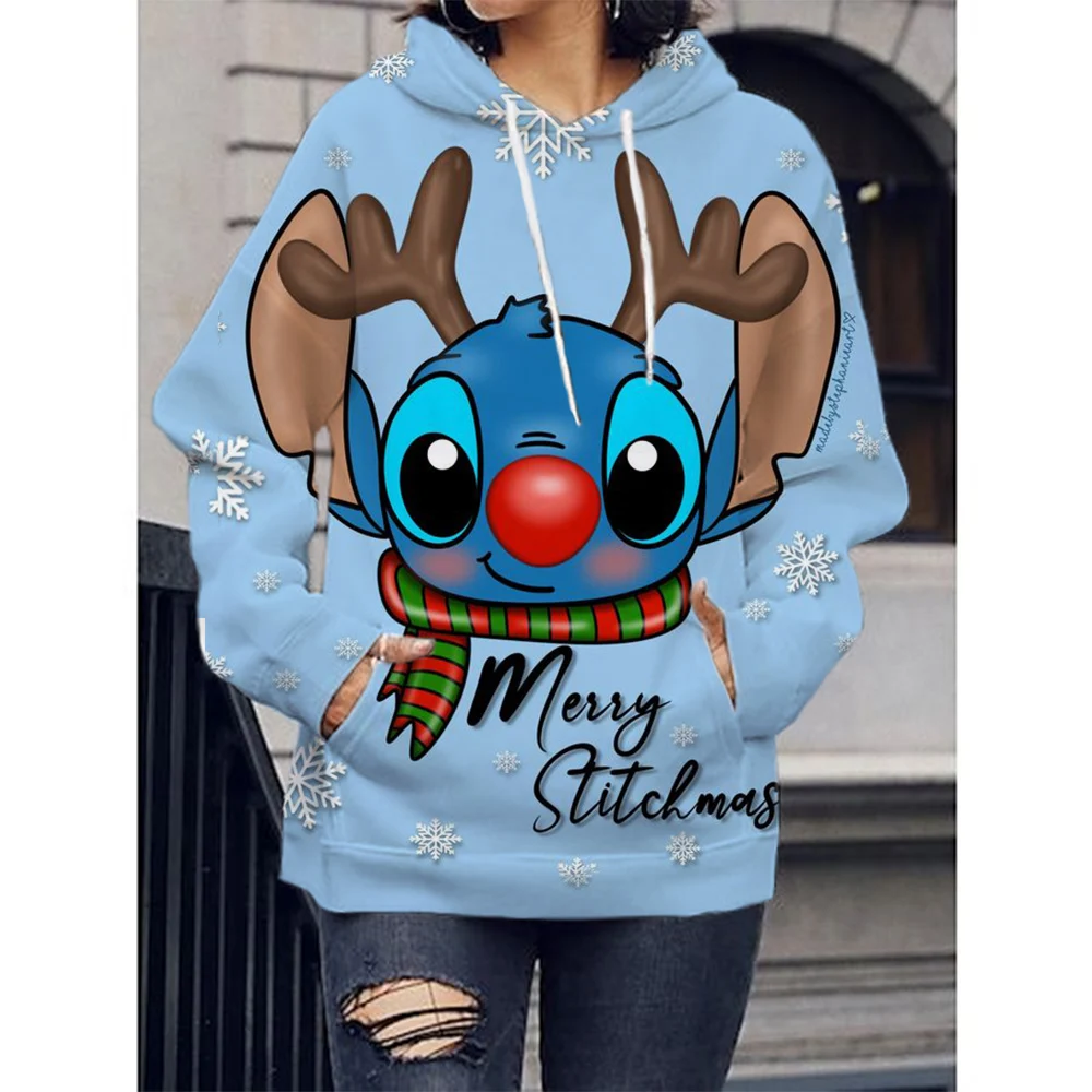 Women\'s Sweatshirt Sweatshirt Jacket Clothes Hoodie Women\'s Pocket Long Sleeve Pullover Disney Christmas Stitch Top