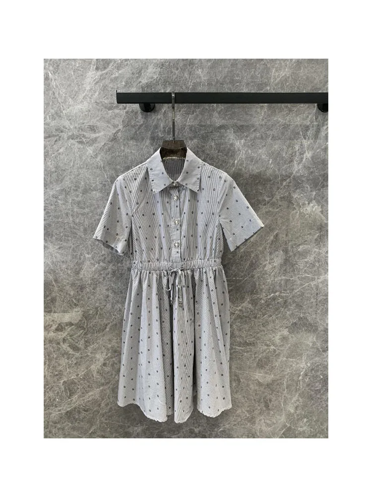 

Shirt Style Women's dress Summer Camellia flower Stripe Decoration Short Sleeve Dresses femme