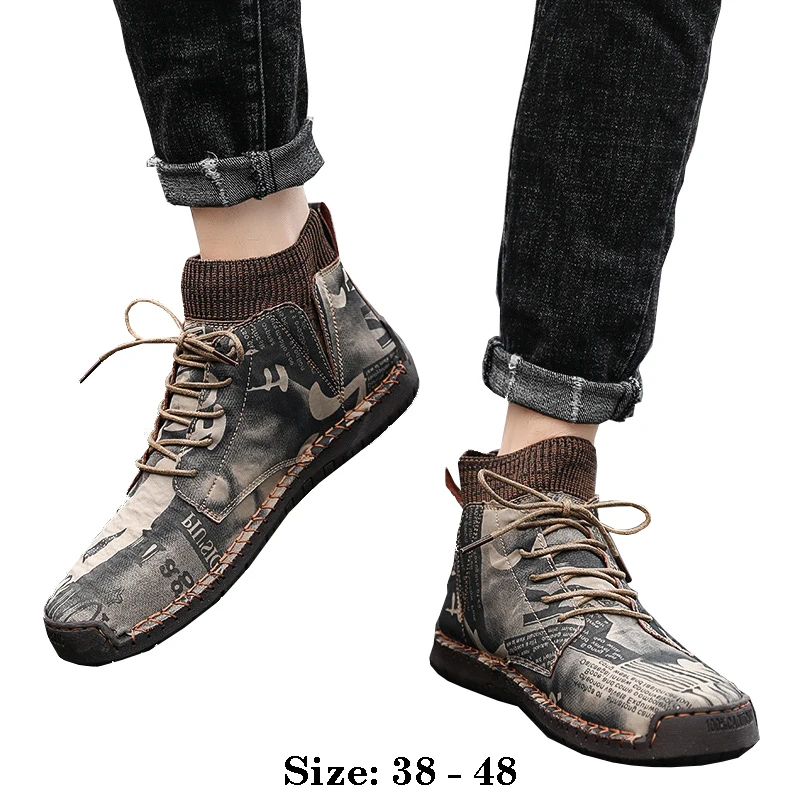 

High quality high tops ankle length leather shoes for men 2024 autumn winter hiking outdoor plus size casual shoe black brown