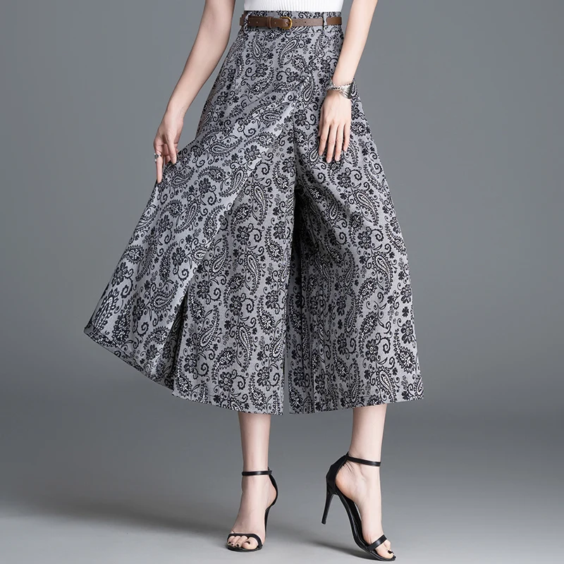 

High Waist Slimming Floral Print Split Casual Pants Women's Faionable Thin Summer Trousers Skirt Sle Polyester Blend