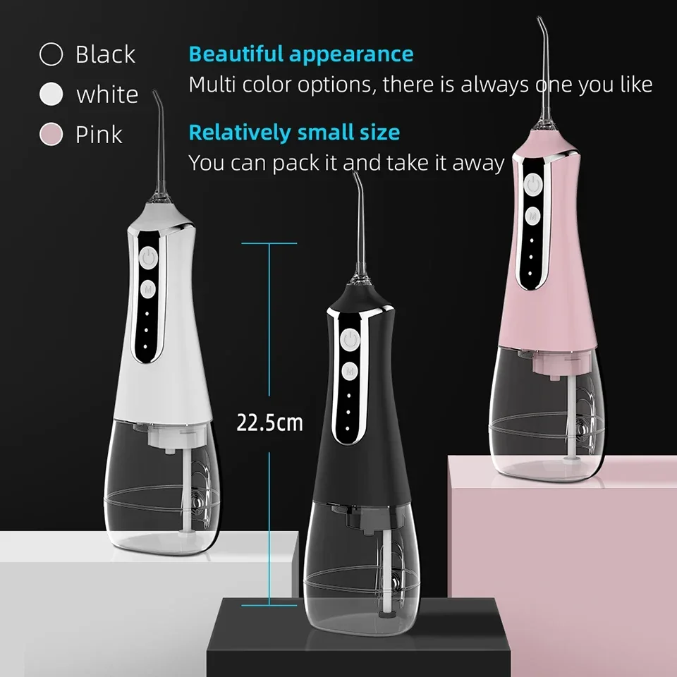 Portable Oral Irrigator USB Rechargeable Water Flosser Dental Water Jet 330ML Water Tank Waterproof Teeth Cleaner 5 Nozzles