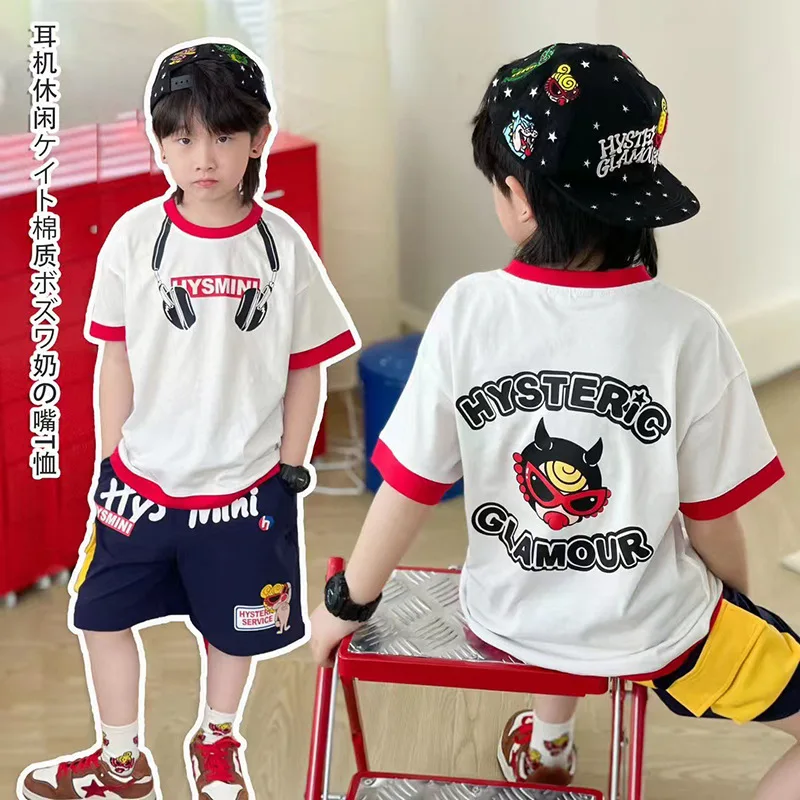 2025 Summer Boys Clothes Set Cartoon Earphone Printed Kids Hysteric Mini Top T-shirt+Shorts Cotton Outing Kids Clothes 100-160