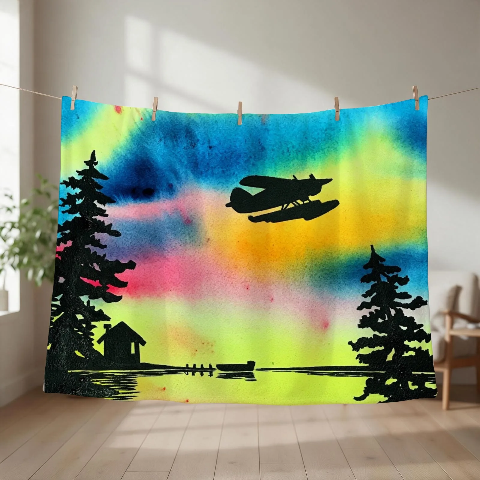 Northern Watercolour Last Flight and Fishing Throw Blanket couch cozy soft plush fuzzy picnic outdoor blanket