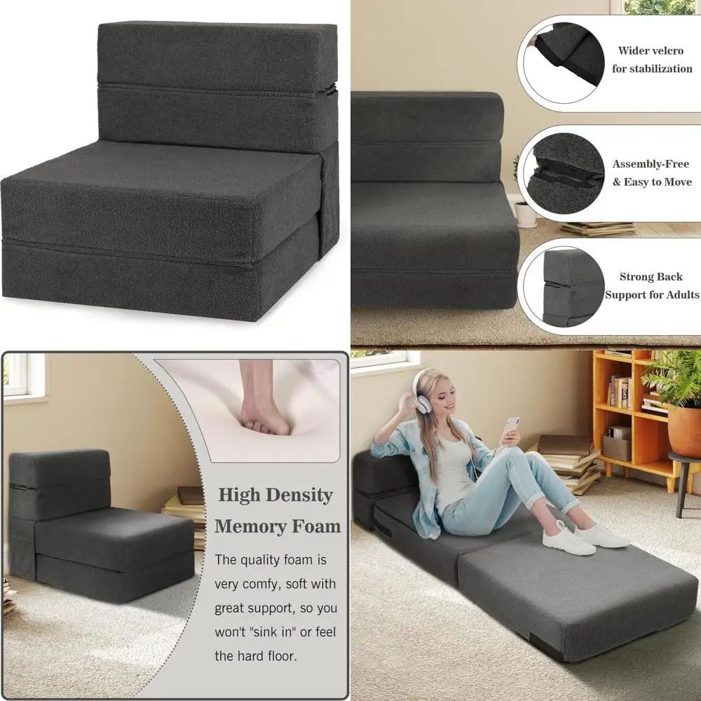 أريكة سرير قابلة للتحويل من إسفنج الذاكرة، أريكة فوتون قابلة للطي مع دعم خلفي لغرفة المعيشة وضيوف النوم #1