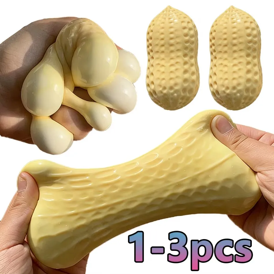 Erdnuss-Stressball, Quetschball, Squishy-Spielzeug, butterweiches Gefühl, Fidget-Spielzeug, ASMR, sensorisches Anti-Stress-Spielzeug für Kinder und Erwachsene, 1/2/3 Stück