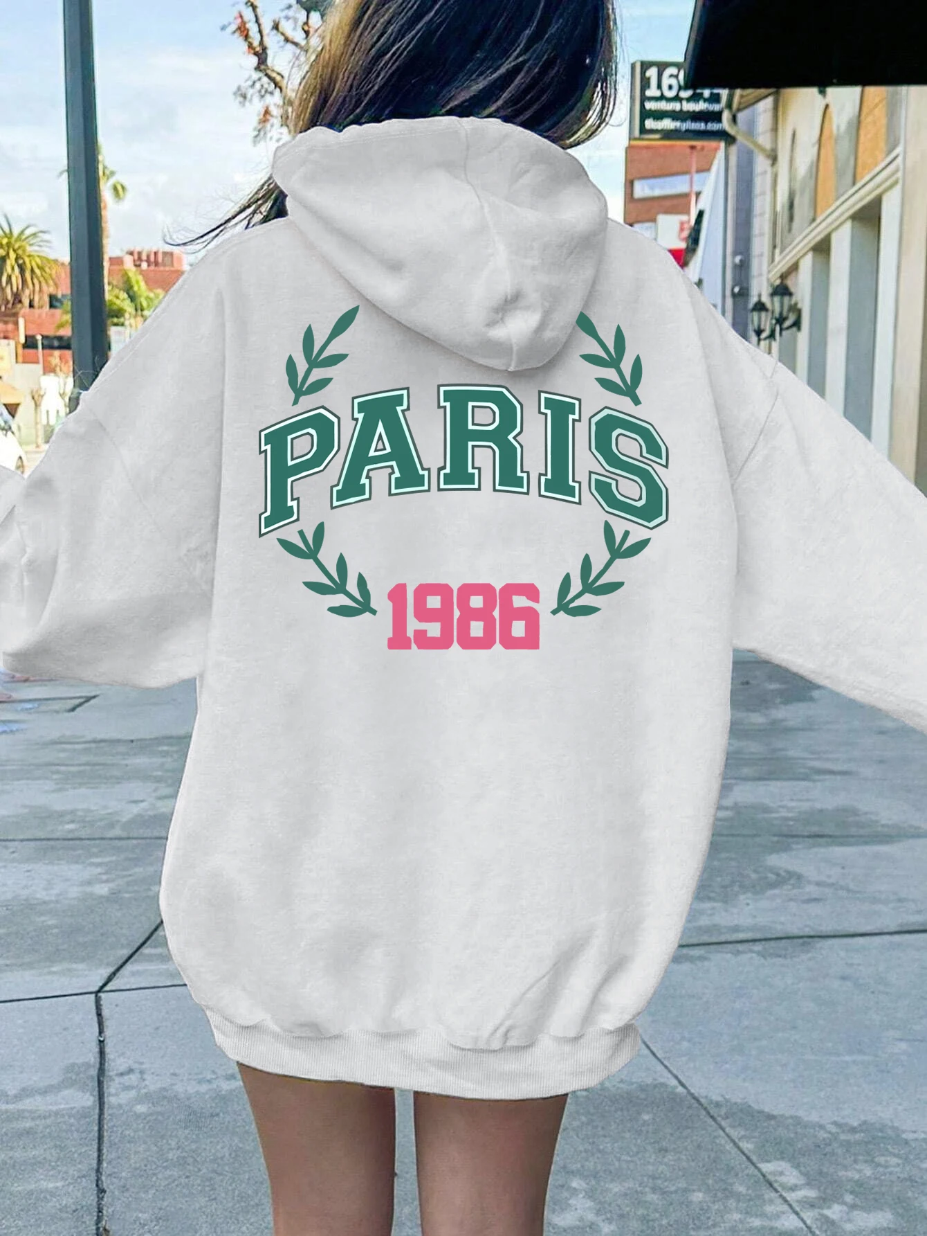 Paris Letter Printed Hoodie Female Fashion Oversize Hoody Vintage Comfortable Sweatshirt Casual Fleece Soft Pullover