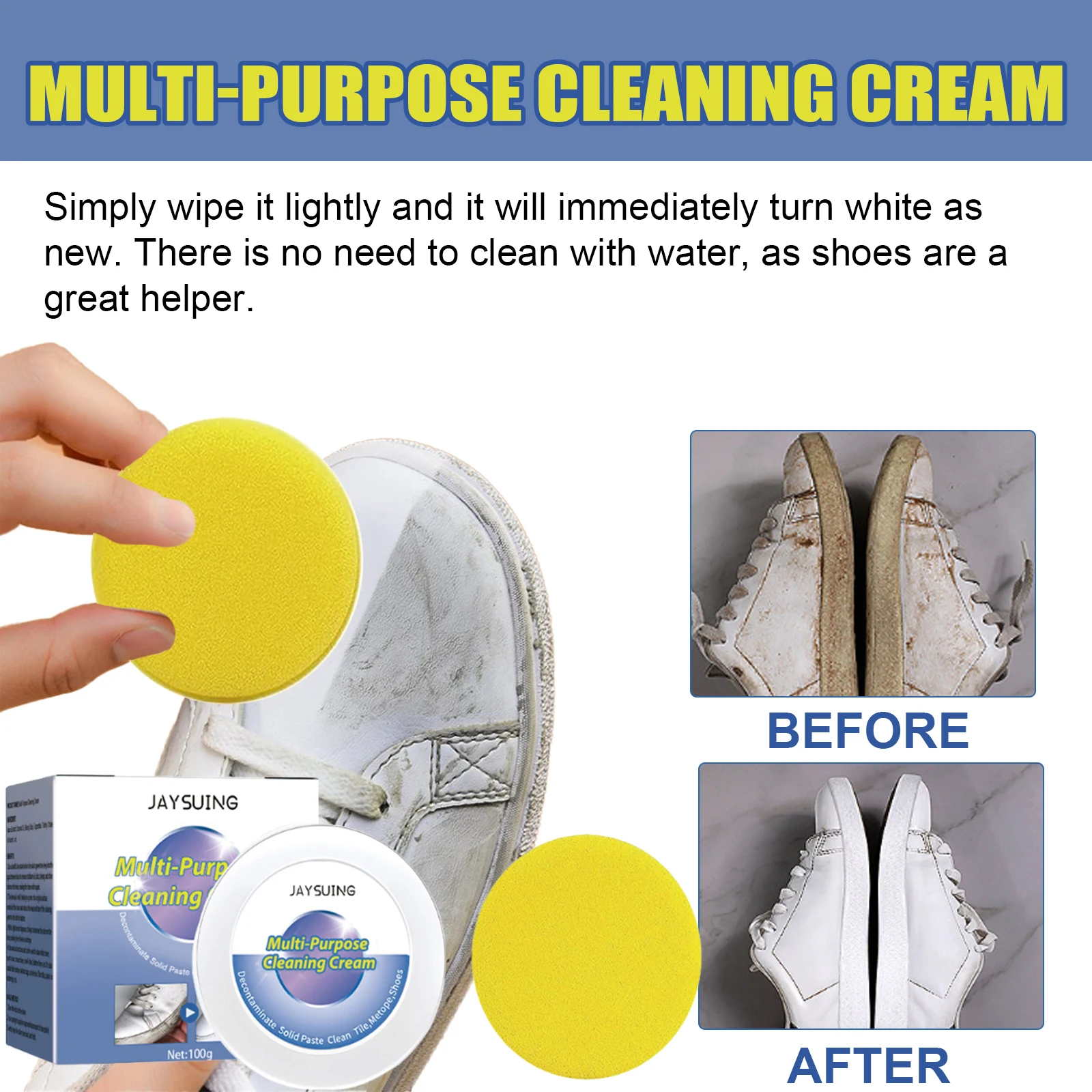 

1pc Cleaning Cream with Sponge Multipurpose Cleaning and Stain Removal Cream White Sneake Shoes Free Wash No Yellowing