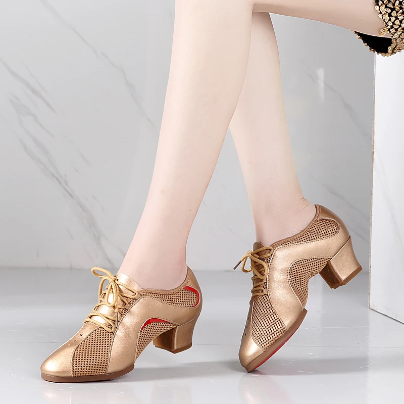 Soft Bottom Gold Dance Shoes Woman Ladies Modern Jazz Latin Sneakers Breathable Female Dancing Fitness Sport Shoes