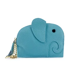 Small Leather Coin Purse for Women Cute Elephant Change Purse for Girls Zipper Coin Pouch Wallet with Key Chain and Wrist Strap