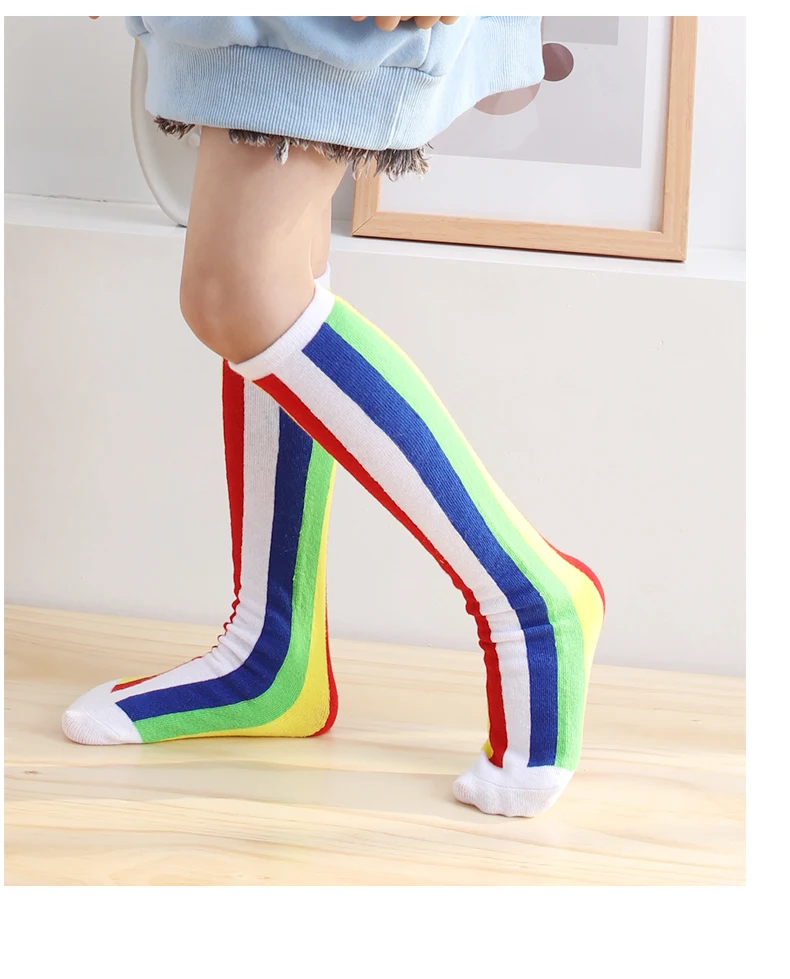 Frühlings-Regenbogen Mehrfarbige Kinder-Overknee-Socken Herbst Mädchen Baumwoll-Knöchelsocken Niedliche Socken Schüler Cartoon-Strümpfe – Detail 16