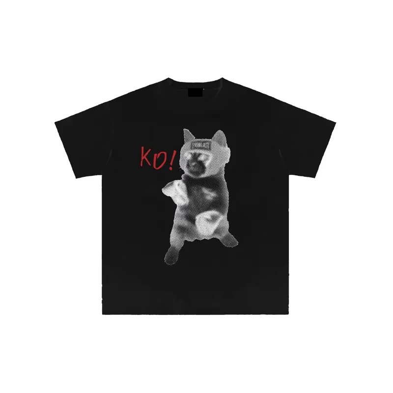 Unisex Plus Size Casual Crew Neck Short Sleeve T-Shirt With Fun Boxing Cat Print, Neutral Fashion Streetwear Top T-shirt