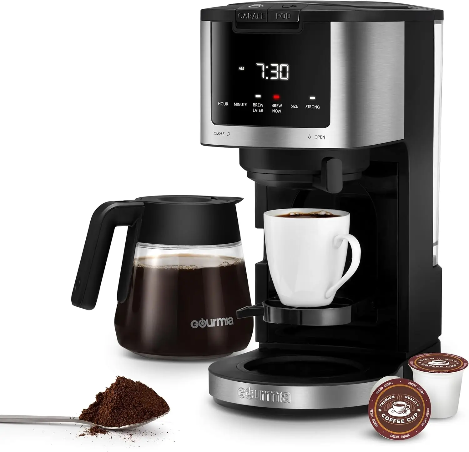 Cialde monodose 2 in 1 + caffettiera da 12 tazze con regolazione fino a 4 ore per tenere al caldo