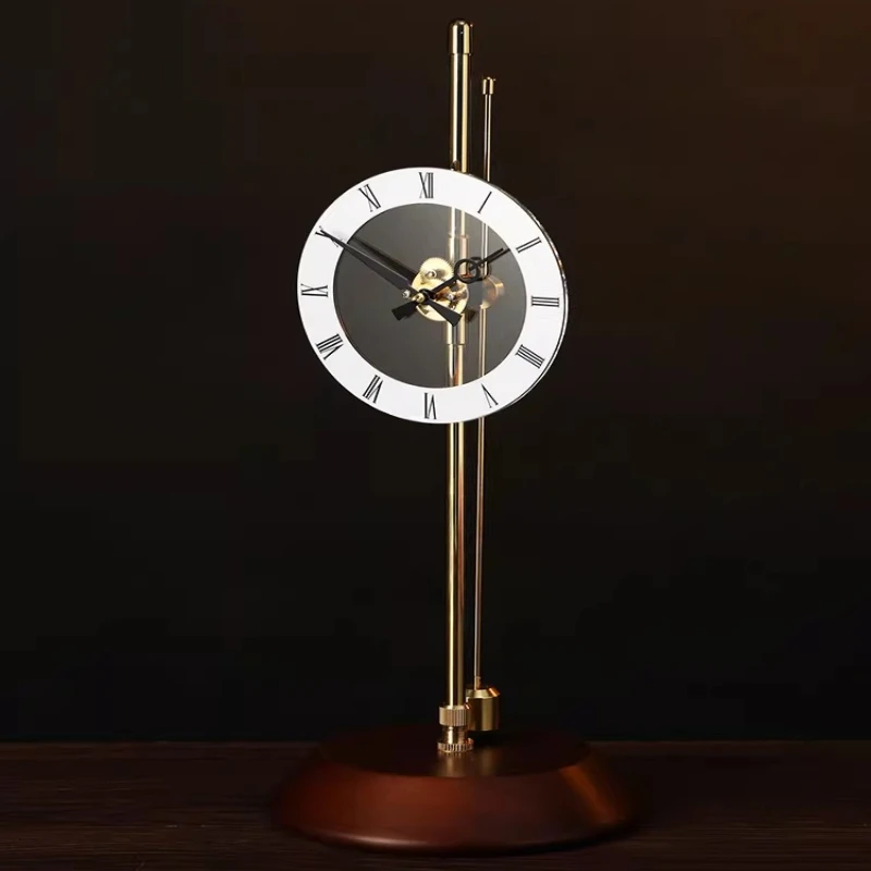 

Brass Invisible Power Atmos Clock Modern Luxury Living Room Timepiece with Solid Wood Base Silent Sophisticated Desk Clocks