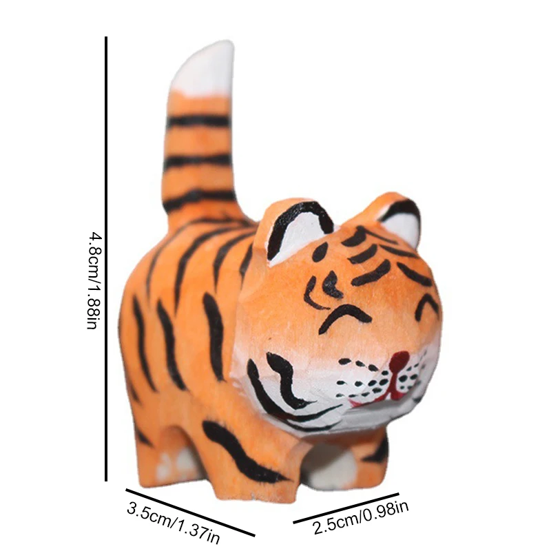 Little Tiger Wood Carving Cute Home Decoration Zodiac Animals Wish For Wealth Good Luck Cartoon Wooden Sculpture Desk Ornaments