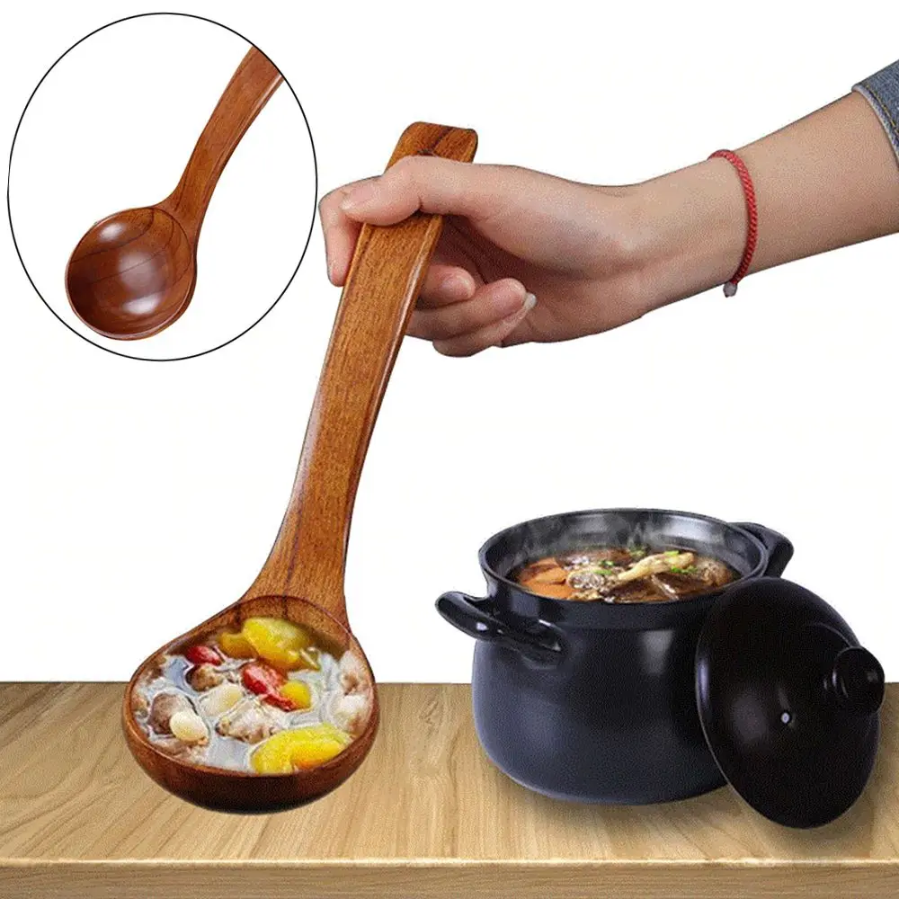Wooden Cooking Scoop Catering Tableware Wooden Kitchen Utensils Natural Wood Spoon Soup Ladle