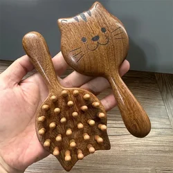 Sandalwood Cartoon Scalp Massage Comb 28 Coarse Toothed Head Hair Styling Comb Wood Circular Tooth Therapy Scalp Massage Combs