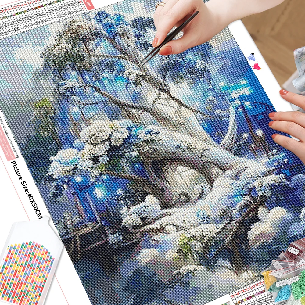 HUACAN Full Diamond Painting Landscape Diamond Mosaic Waterfall Embroidery Tree Fantasy Wall Decor Craft Kit