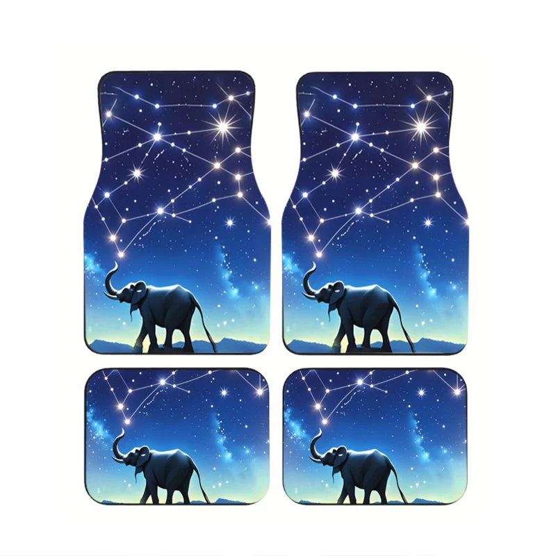 

4Pcs Starry Sky Elephant Silhouette Car Floor Mats Celestial Constellation Design Anti-Slip Universal Carpet For Sedan SUV Truck
