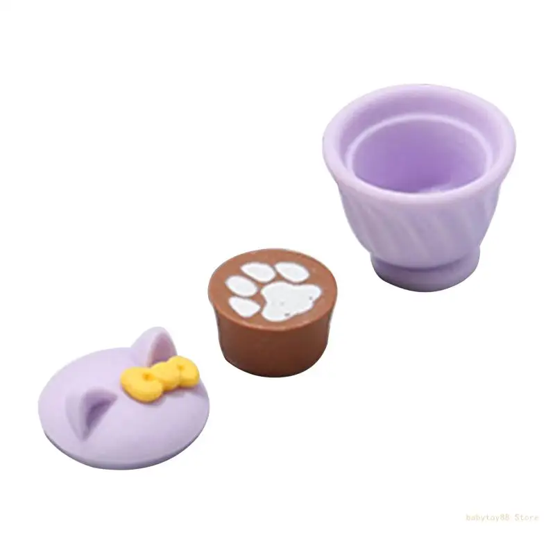 Y4UD 3 pçs/set realista mini caneca de café brinquedo para crianças com tampa para crianças 1/6 1/12 casa de bonecas fingir para