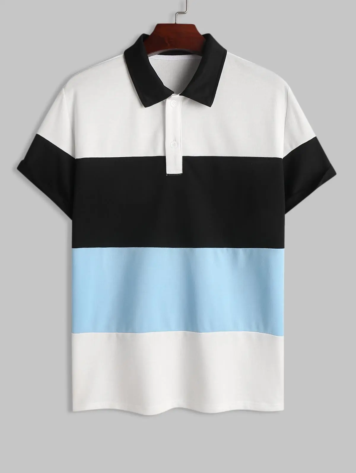 ZAFUL Button Front Ladder Colorblock Polo Collared T-shirt