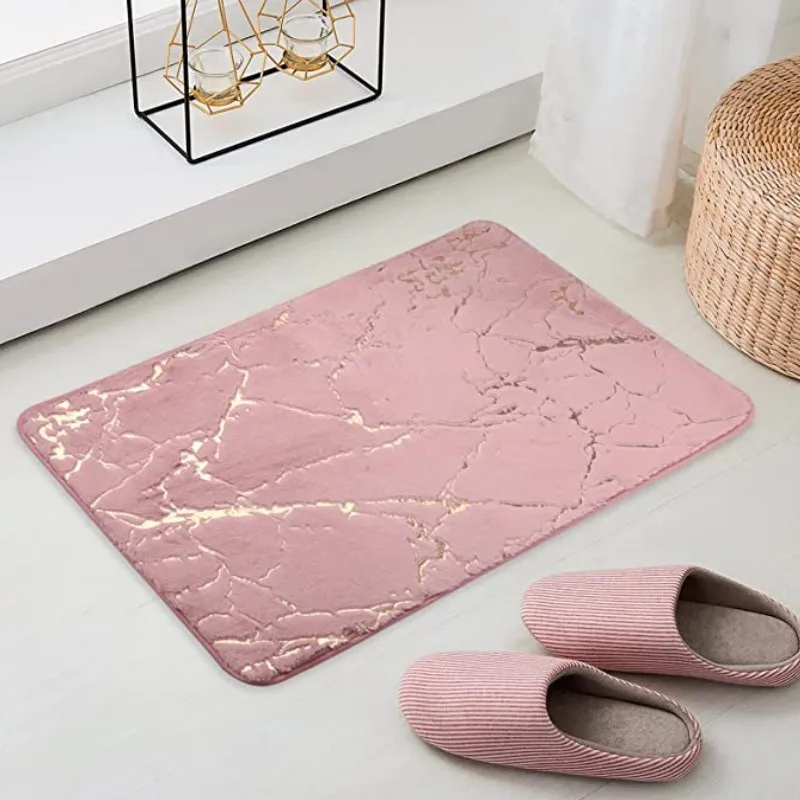 Inyahome Non-Slip Bathroom Mat Faux Fur Rabbit Pink Black Bathmat 40x60cm 50x80cm Shower Bathroom Carpet Tolite Floor Rug WC Mat