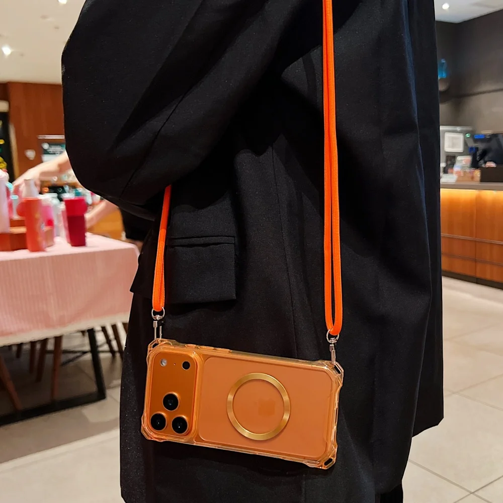 حافظة كروس بودي مضادة للخسارة من النايلون حافظة مغناطيسية شفافة لهاتف آيفون 17 16 برو ماكس 15 14 13 12 11 لغطاء حزام الكتف Magsafe