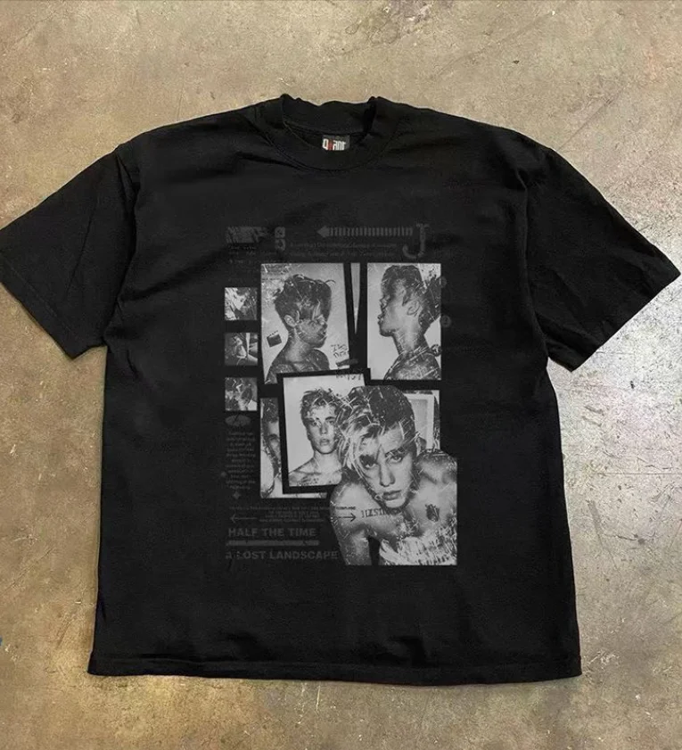 Justin Bieber Vintage Collage Portrait Graphic Print Unisex T Shirt Crew Neck Short Sleeve Tee Retro Pop Music Streetwear Tops