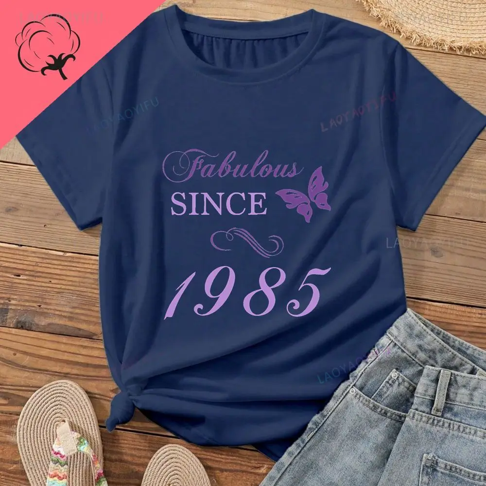 تي شيرت محظوظ لمدة 40 عامًا - تي شيرت قطني منقوش بأكمام قصيرة على الموضة لصيف 1985 #2