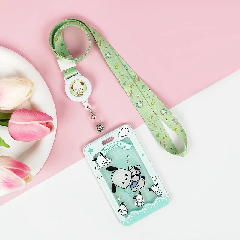 Sanrio Cinnamoroll Kuromi Hello Kitty funda protectora para tarjeta de identificación de autobús de Metro, funda deslizante para almacenamiento de