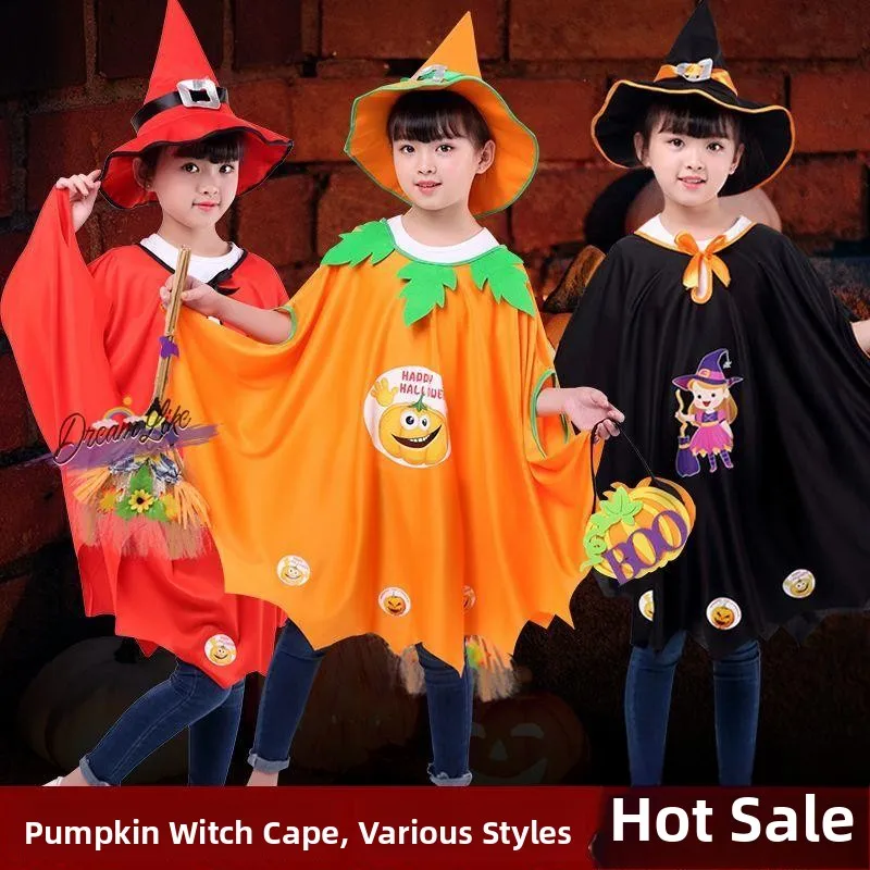 

Halloween Children's Costume Pumpkin Robe Witch Mage Cloak Cos Kindergarten Performance Clothes Female Witch Outfits