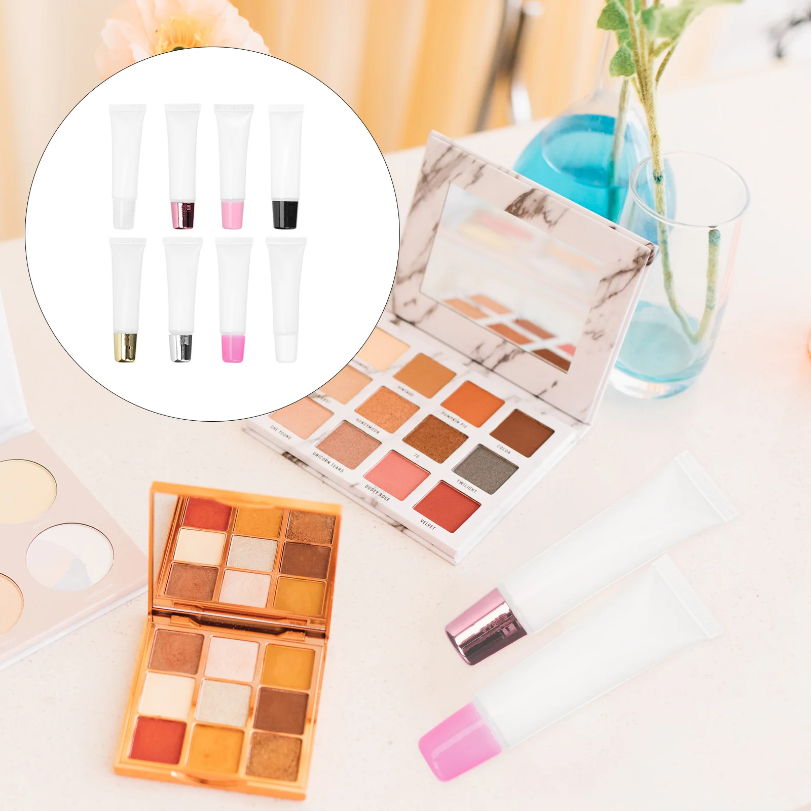 8개입 립글로스 튜브 DIY 빈 립스틱 병 세트 15ml 휴대용 리필 가능한 용기 립 오일 염색용 창의적인 방수 메이크업