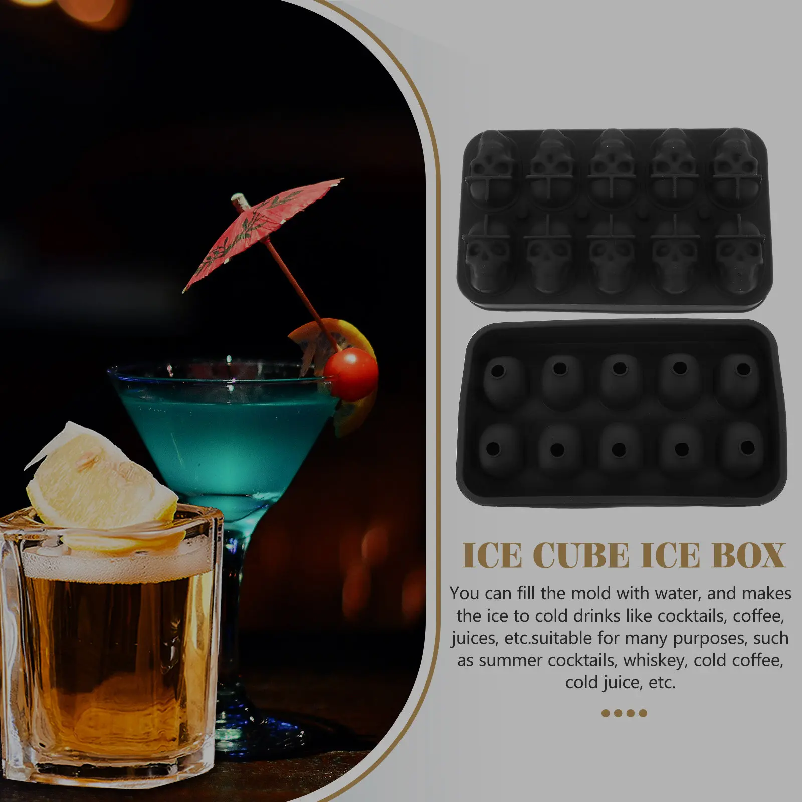

Creative Skull Ice Cube Tray for Summer Cocktails Coffee Juices Reusable Freezer Mold Easy Release Non Stick Surface