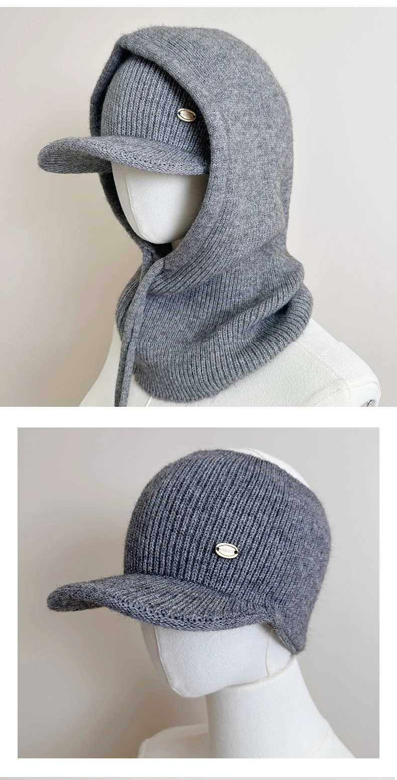 Zweiteiliges gestricktes Oberteil, Kappe und Sturmhaube für Damen und Herren, Schal, einteilige Mützen, Unisex, warme Wintermütze, kältebeständige Skimütze – Detail 6
