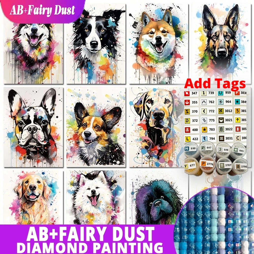 

Фея Пыль AB поставляется с наклейками DMC Животное Алмазная картина Граффити Горный хрусталь Вышивка Собака Мозаика Вышивка крестиком Дети Gi