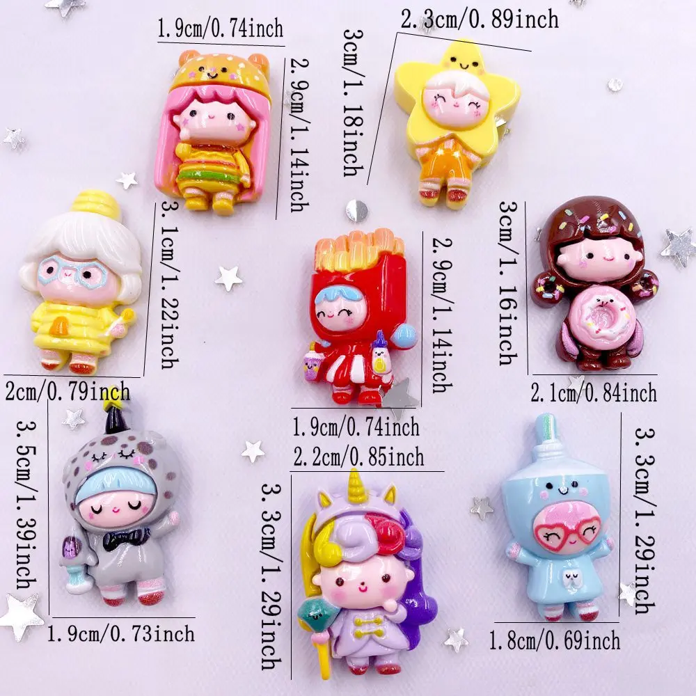 10PCS Resin Colorful Princess Burger Donut Star Cartoon man Flat back Stone Figurines Scrapbook DIY Bow Decor Accessories Crafts