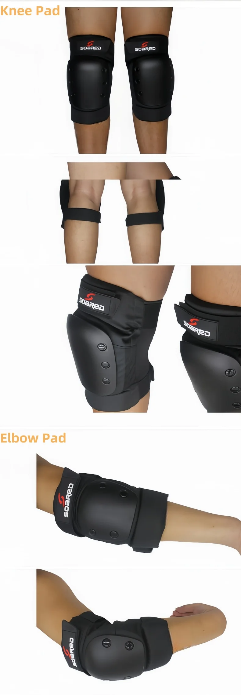 Stoßfest Professionelle Verdicken Ski Snowboard Roller Skating Knie Schutz Ellenbogen Schutz Klammer Pad Schwarz – Detail 2