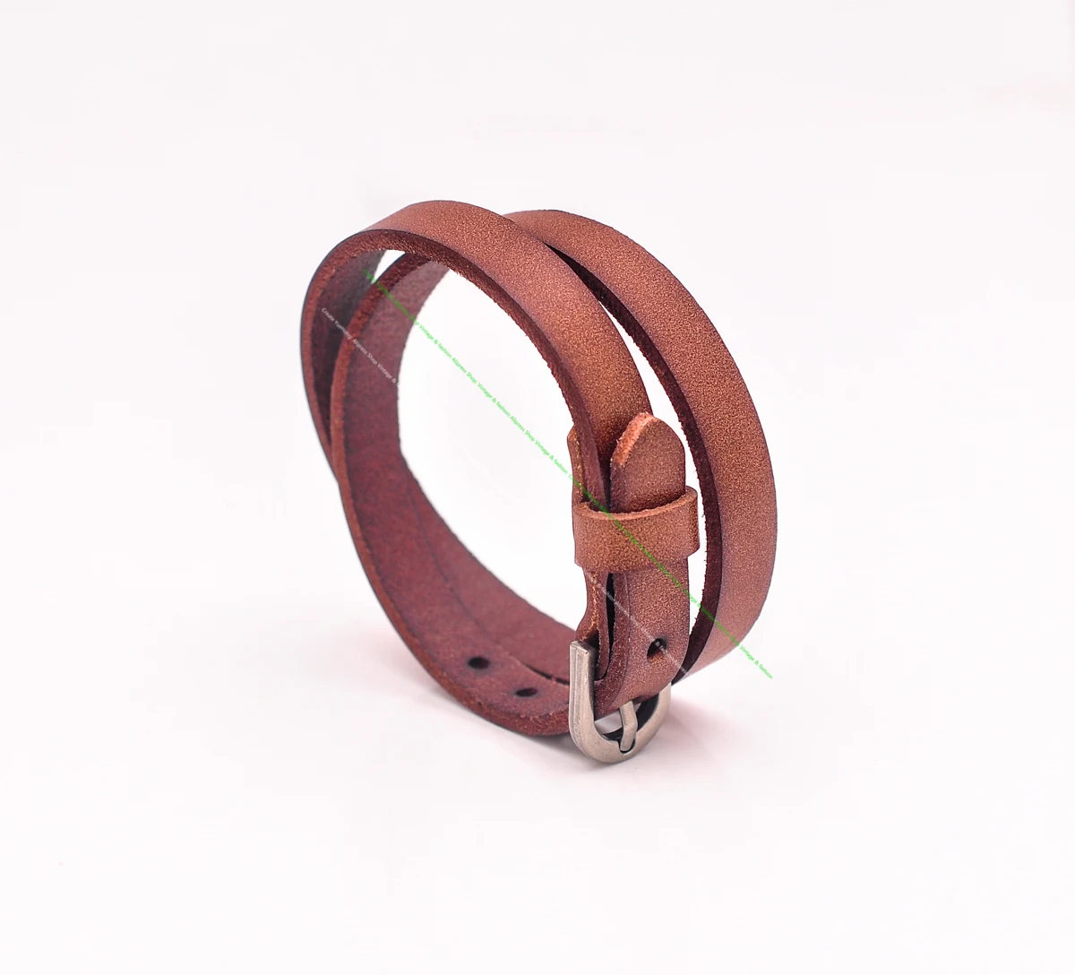 G563 Tan Brown Cowboy Classic Retro Handmade Double Wrap Cowhide Genuine Leather Bracelet Cuff Wristband Pin Buckle  Closure