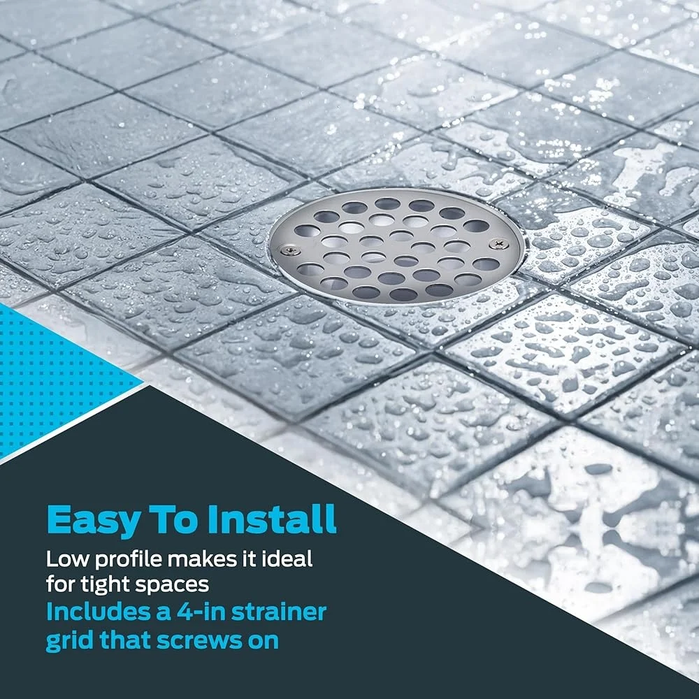 Low-Profile-PVC-Duschbodenablauf mit Edelstahlgitter, einfache Installation, 5,1 cm, 7,6 cm Rohr, kompatibel mit langlebigen Entwässerung