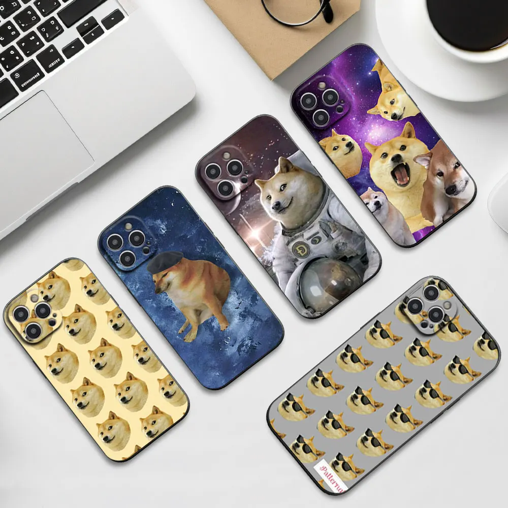 

Funny D-Dogecoin Cute Phone Case For iPhone 16 11 12 13 14 15 Pro Max Plus Black Soft Shell