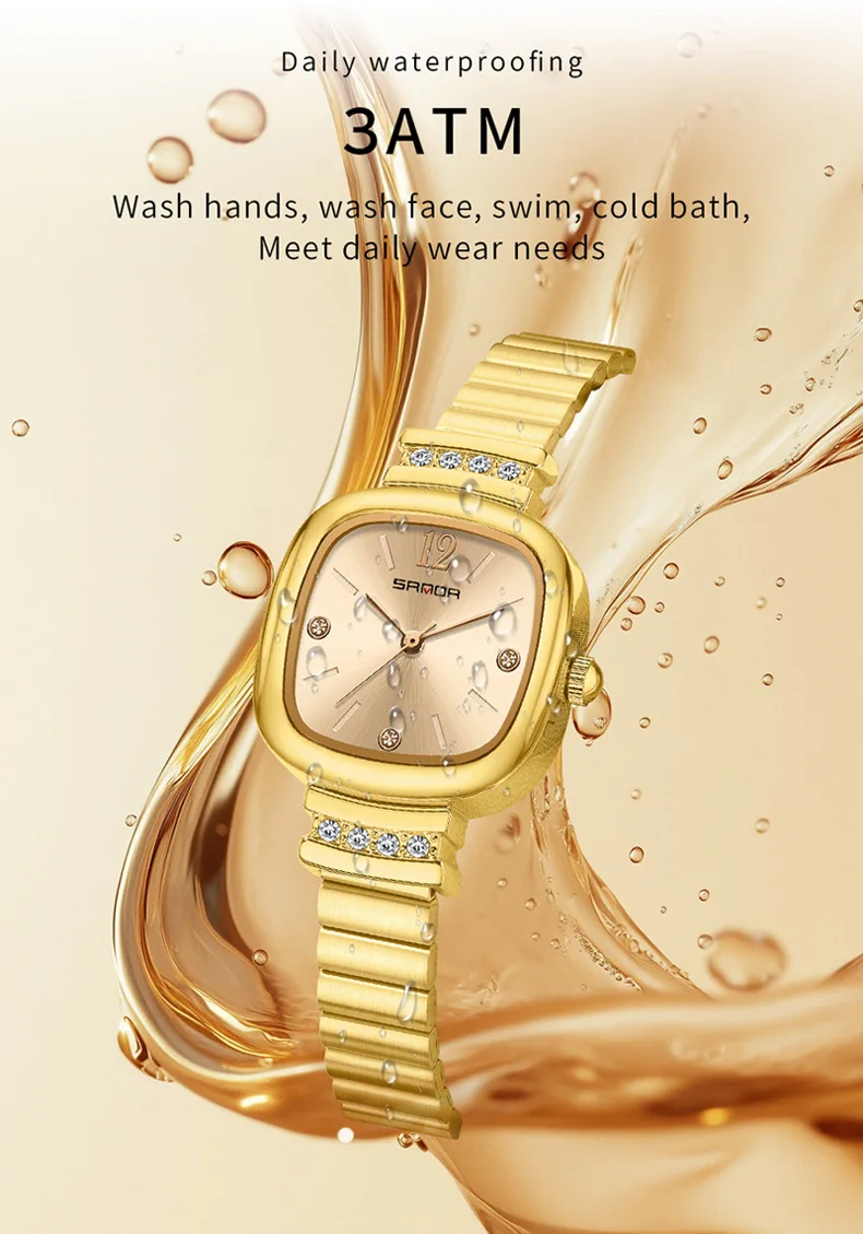 SANDA7052 Luxury Women's Diamond Set Watch Elegant Retro Design Lightweight 9MM Waterproof Mineral Glass Fashion Sunshine Dial